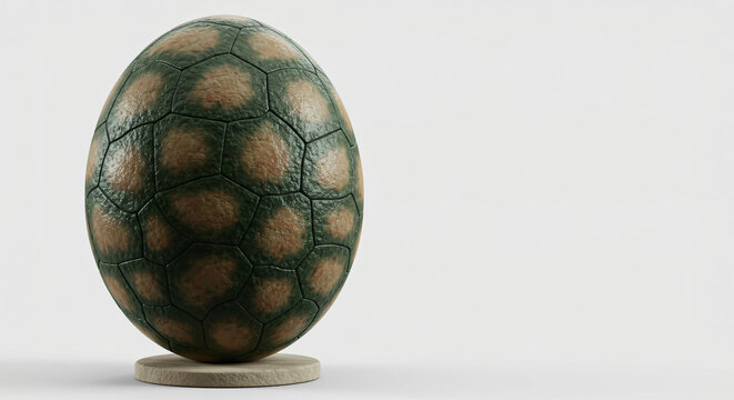 Turtle-Shell Textured Oval Sculpture with Green and Brown Hexagonal Pattern