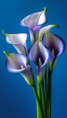 Fototapeta premium Close-up of a bouquet of elegant calla lilies with green stems