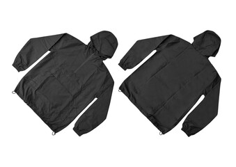 windproof hooded jacket (parka), half zip hoodie technical, Blank black windbreaker mock up, front...