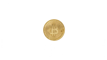 A golden Bitcoin coin isolated, digital cryptocurrency.