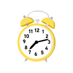 Yellow alarm clock with bell design on white background