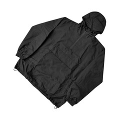 windproof hooded jacket (parka), half zip hoodie technical, Blank black windbreaker mock up, front...
