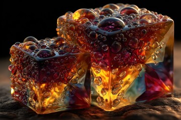 Illuminated Bubbled Cube on Pedestal, a Unique PNG Set with Transparent Background