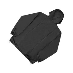 windproof hooded jacket (parka), half zip hoodie technical, Blank black windbreaker mock up, front...