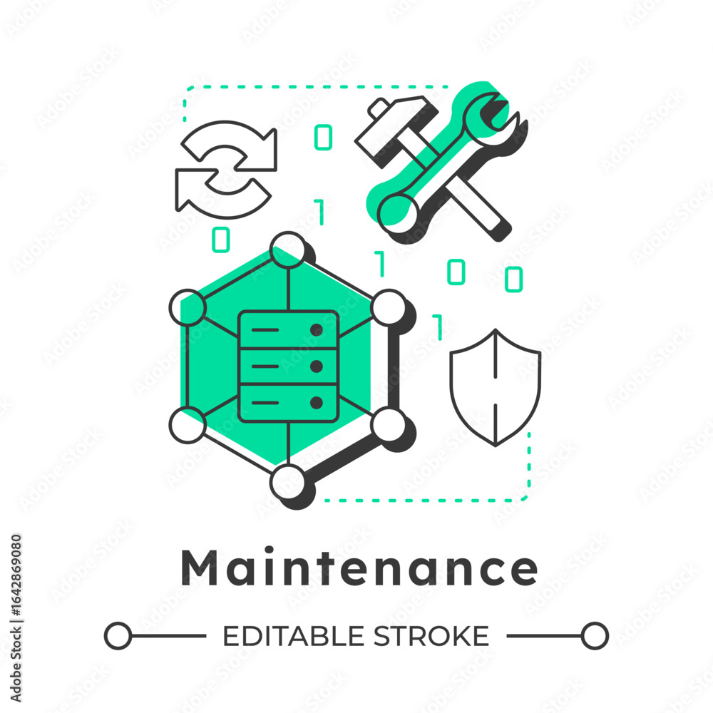 Poster maintenance modern linear concept icon. software engineering, security. repair, technology. data man