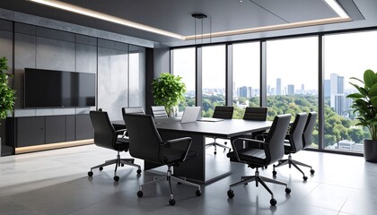 Modern meeting room with city view (1)