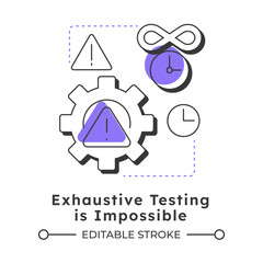 Exhaustive testing is impossible modern linear concept icon. Time management, deadline. Workflow organization. Flat outline elements connected with dotted lines. Creative visual. Easy to edit