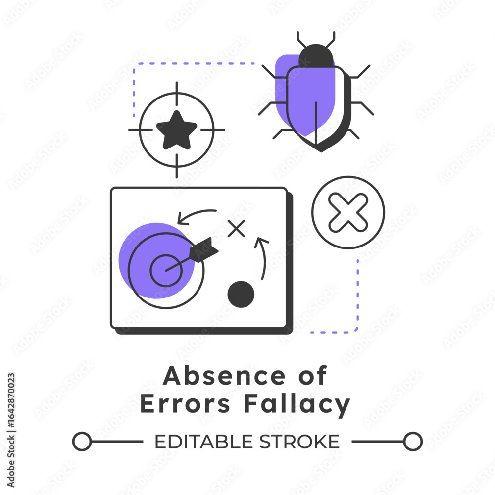 Poster absence of errors fallacy modern linear concept icon. bug analysis. development strategy, target goa