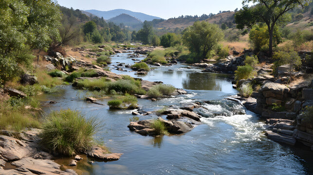 watershed A river is a geographical phenomenon in which water flows through dry land from one place to another river functions as a natural drainage system Rivers are part of the hydrological cycle