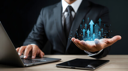 Achieve business growth with soaring success metrics visualized in your hand