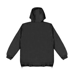windproof hooded jacket (parka), half zip hoodie technical, Blank black windbreaker mock up, front...