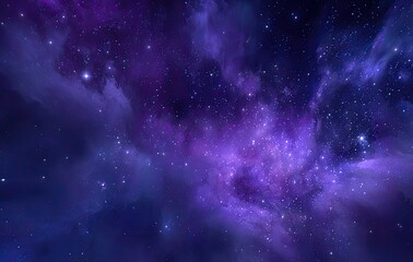 Naklejka premium Deep space nebula with vibrant purple and blue hues, scattered stars