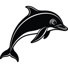 Obraz premium Stylized black and white illustration of a leaping dolphin