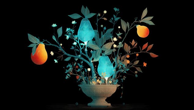 Glowing pear and citrus still life