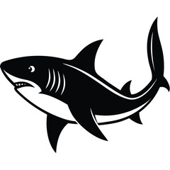 Obraz premium Black and white illustration of a great white shark swimming