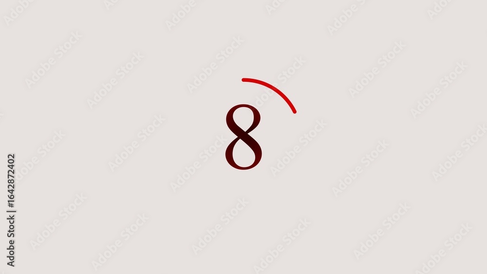 Poster elegant number eight with red arc minimalist design on a soft neutral background
