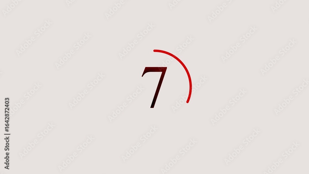 Poster minimalist design of the number seven with red arc element on a light background