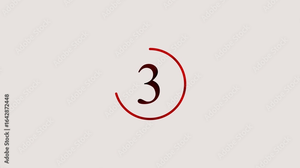Poster elegant number three inside a red circle on a light background minimalism