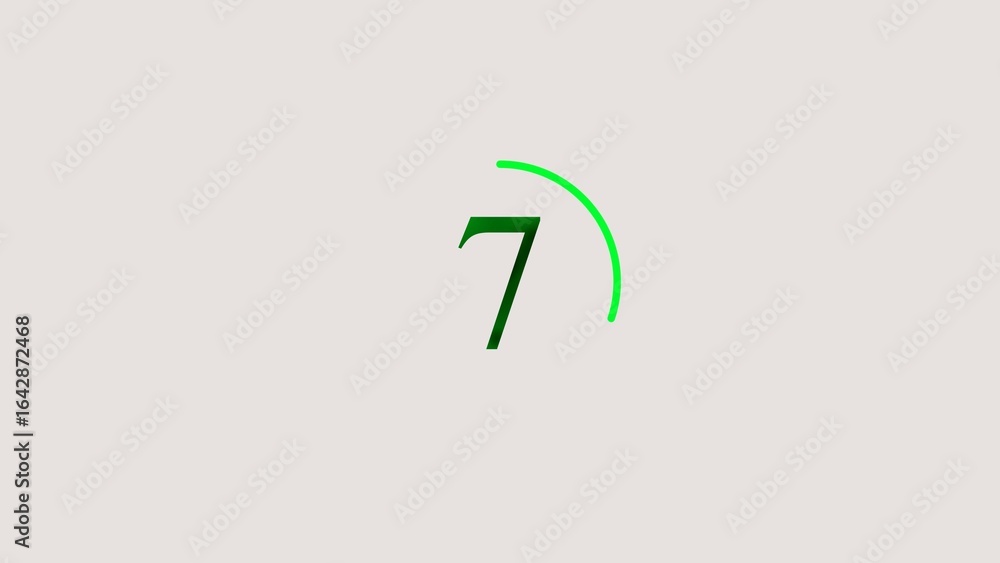 Poster elegant number seven design with a green outline segment against a soft background