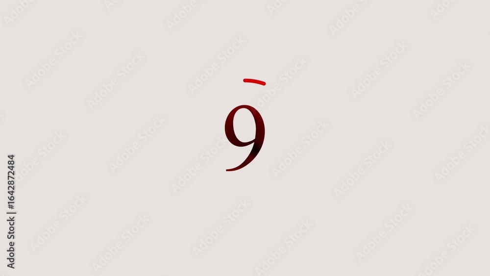 Poster elegant number nine in dark red with a minimalist design on a beige background