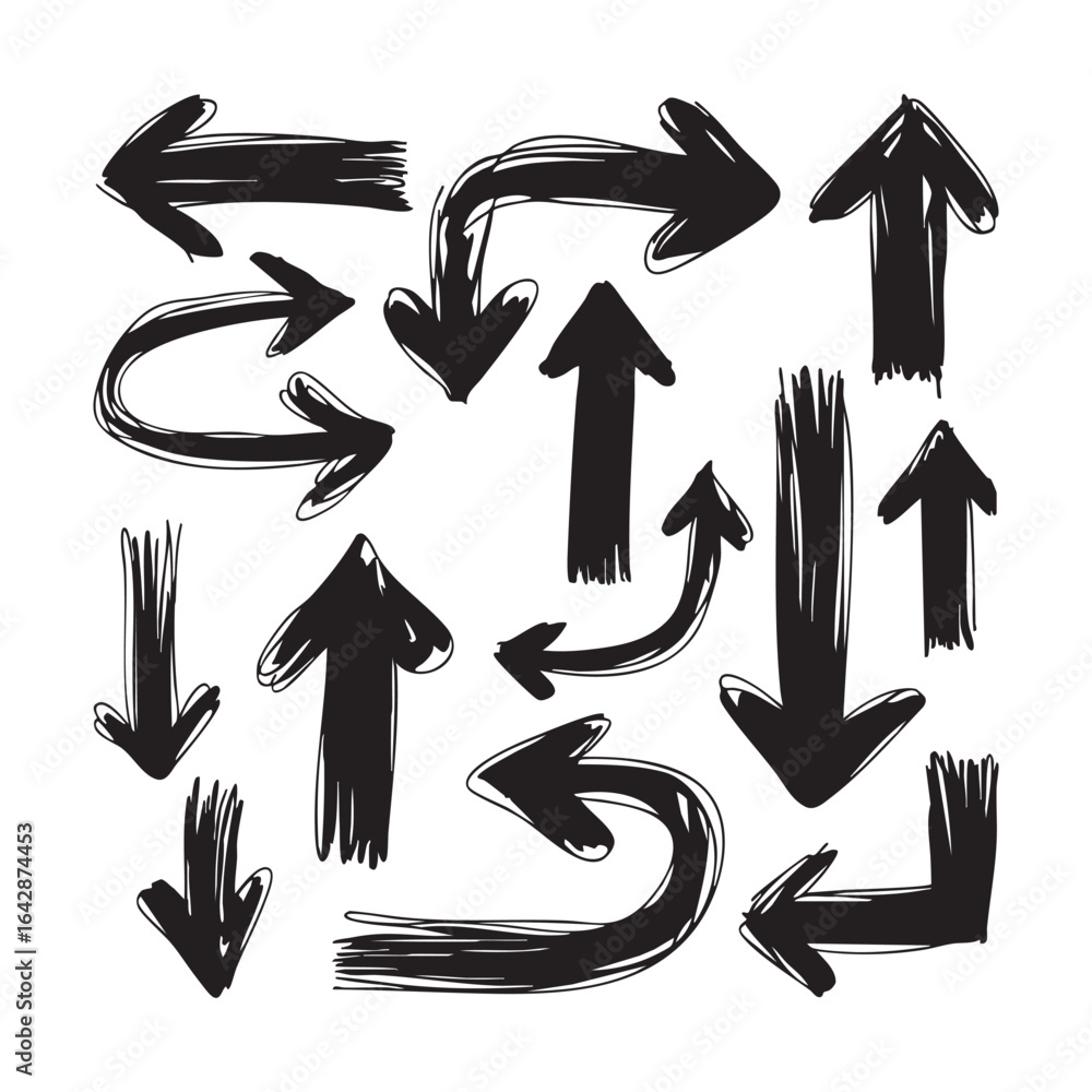 Poster hand drawn arrow collection: directional elements for design projects, sketchy style arrows for web 