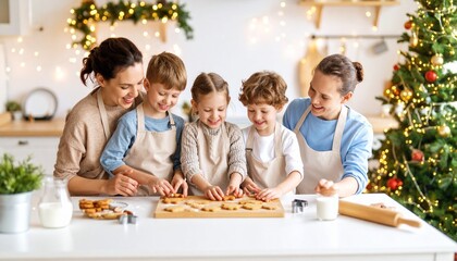 happy family decorating christmas tree