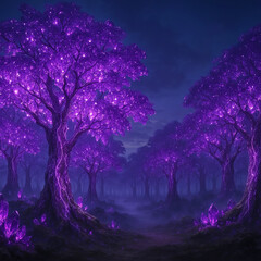 Fototapeta premium Amethyst crystal forest in fantasy world