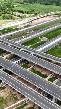 Vertical video aerial view bridge intersection between the highway numbers 290 and 304 Nakhon Ratchasima
