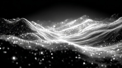 Abstract Black And White Digital Particles Waves Design