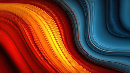 Abstract swirling ribbons of vibrant orange-red and deep blue