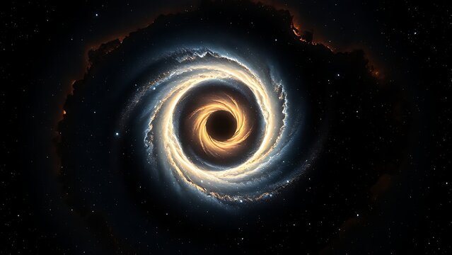 A spiral galaxy forming an infinity symbol, with ancient black holes as its radiant focal points.