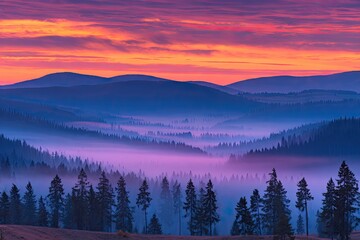 Misty mountain sunrise