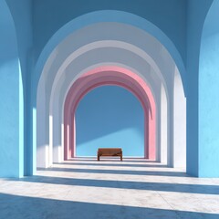 Fototapeta premium Pastel archway hallway with bench