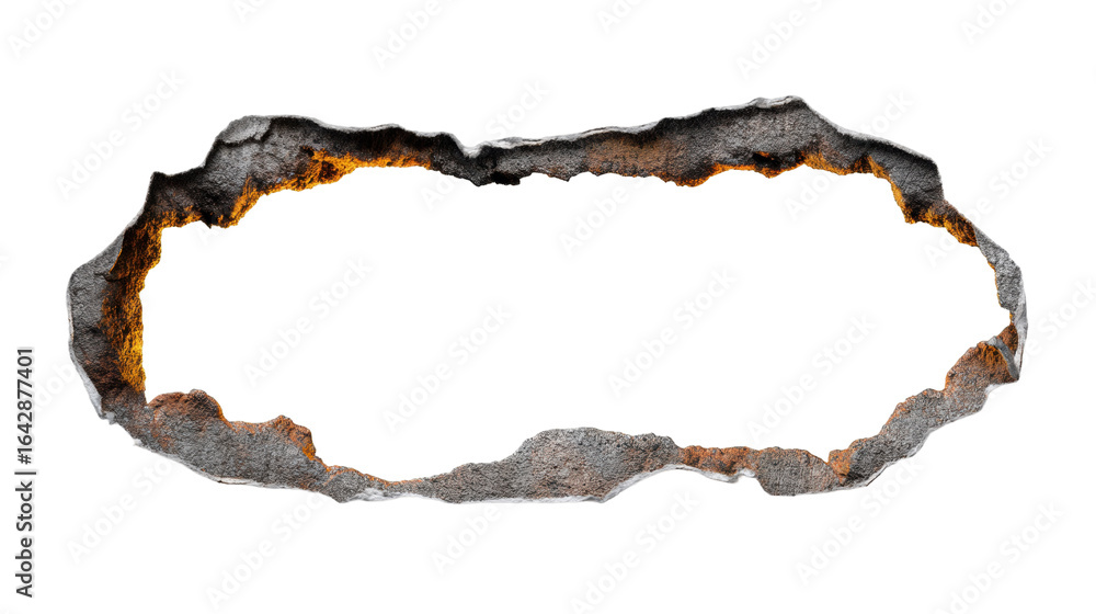 Poster rough isolated hole on transparent background with glowing edges and dark texture