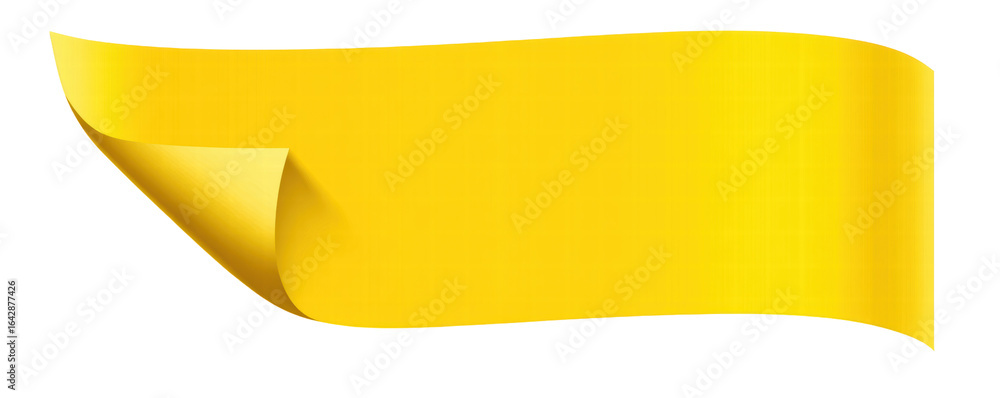 Poster yellow curled paper isolated on transparent background with smooth shadow