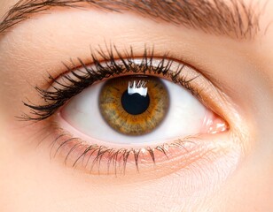 Obraz premium Close-up of a hazel eye, showing details of iris, pupil, lashes, and surrounding skin