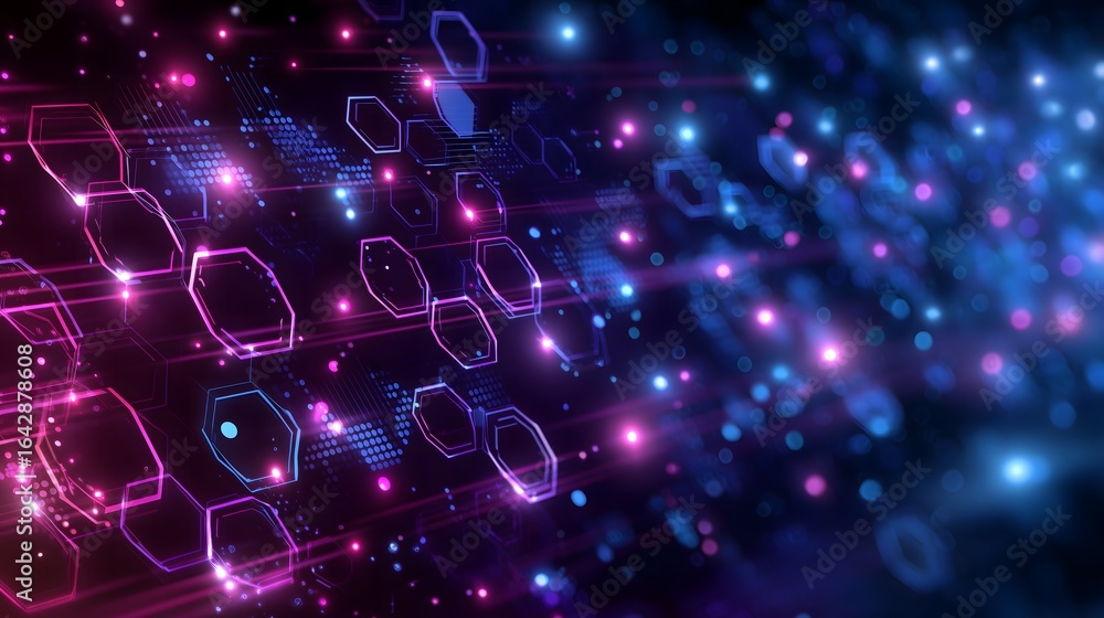 Aufkleber cyberpunk blockchain background with glowing hexagonal patterns and pixel grid circuit textures