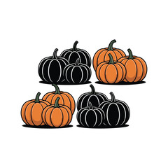 Set of Orange and Black Pumpkins for Halloween and Autumn Decoration Illustration

