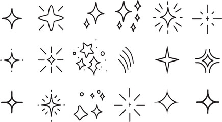 Doodle Sparkle Outline Icon Set — Hand-Drawn Stars, Shine, and Glow Vector Illustrations for Decorative, Social Media, and Craft Design