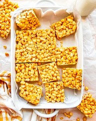 Corn pops in a White Baking Dish