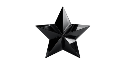 Shiny black 3D star with beveled edges and reflections