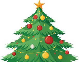 Realistic Christmas Tree With Ornaments.