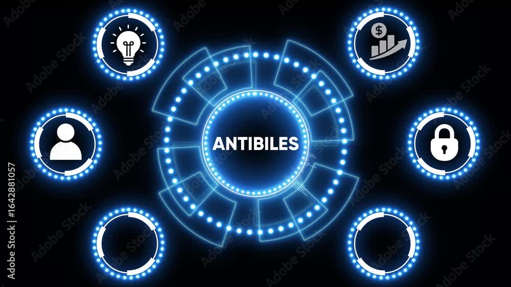 Poster animated futuristic user interface circle element with glowing neon blue lines