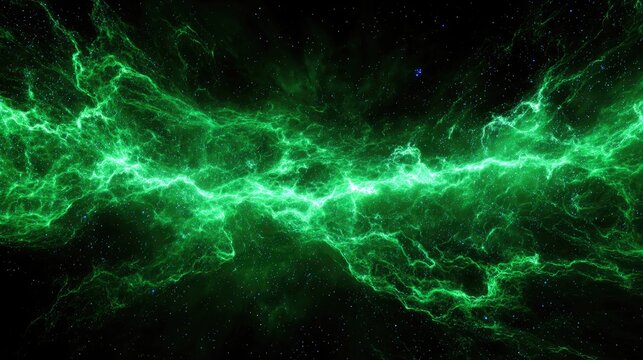 Cosmic green nebula, flowing energy