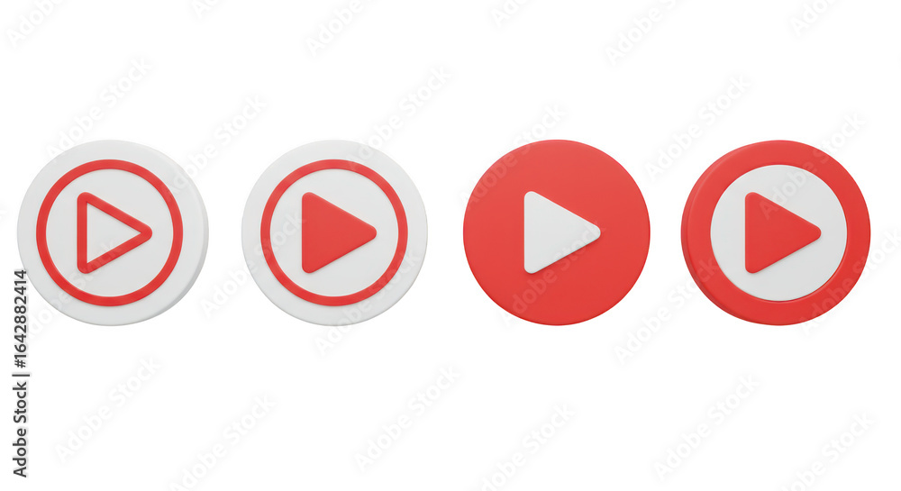 Poster four red play button isolated on transparent background