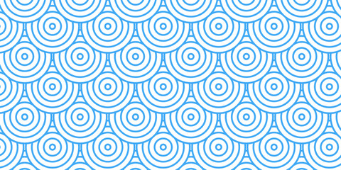 Vector blue overlay stripe circle overflowing overlap textile. Abstract overlapping fabric floral blue geometric repeat creative monochrome wallpaper white background.