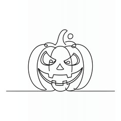 Spooky halloween jack o lantern drawn with a single continuous line