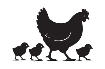 Silhouette of hen, Set of hen cartoon  of different shapes,  Animels vector illustration, Collection of Hand Drawn pet icons on white background.