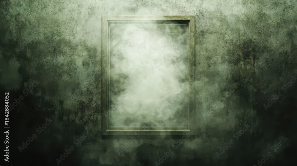 Poster mysterious foggy frame in empty room with grungy walls and smoke effect hints at hidden imagery or f