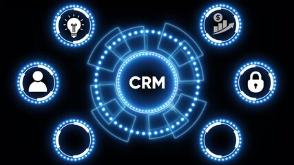 Animated blue futuristic hud element with rotating circles and glowing lights on black - Powered by Adobe